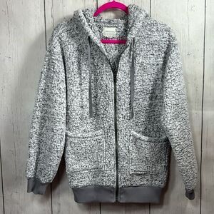American Eagle Sherpa Fleece Zip Up Hoodie Jacket Gray Size XS Streetwear Cozy